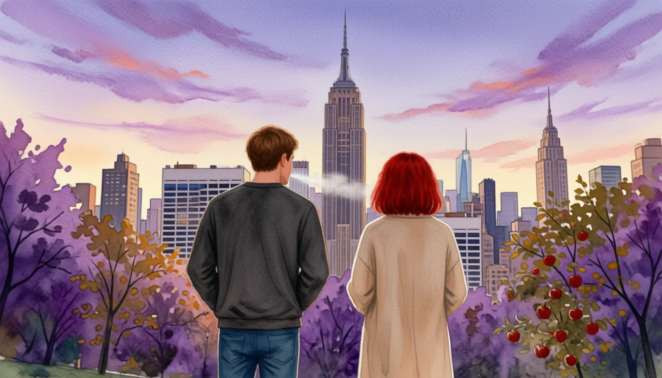 Storyboard maker result with a New York City skyline background generated via the 3D Camera Angle additional prompt in Storyboarder AI