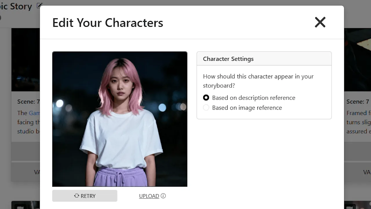 Consistent characters in AI storyboarding
