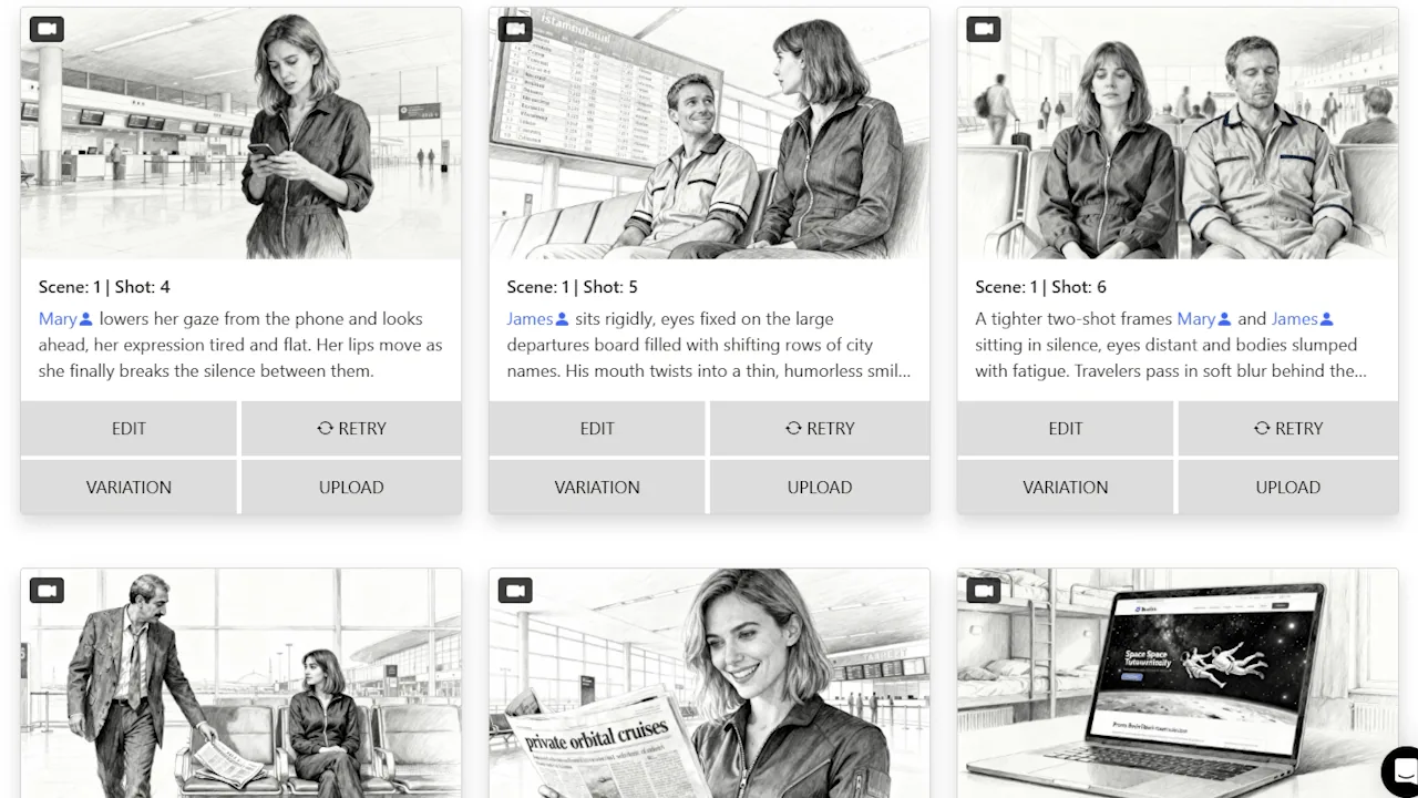 AI storyboard creation from text